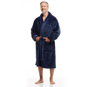 Men Bath Robe Soft Fleece Shawl Collar - Hockey