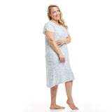 Women's Mid Calf Night Gown With Short Slit Sleeves