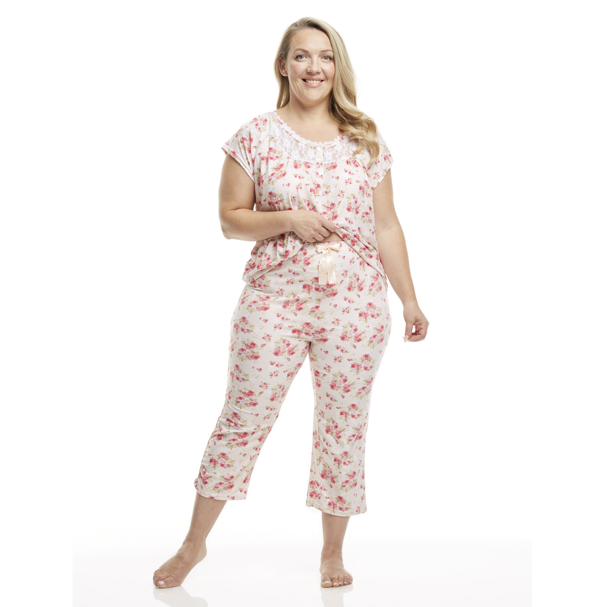 Women's Pajama Two-Piece Set Short Sleeve Top and Capri Pant – Carole ...