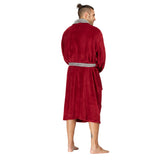 Men Bath Robe Soft Fleece Shawl Collar 2 tone Red Grey