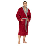 Men Bath Robe Soft Fleece Shawl Collar 2 tone Red Grey