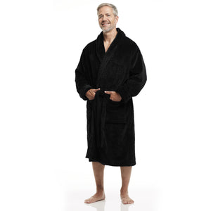 Men Bath Robe Soft Fleece Shawl Collar Hockey Motif