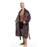 Men Bath Robe Soft Fleece Shawl Collar - Hockey