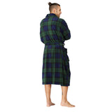 Men Bath Robe Soft Fleece Shawl Plaid Green