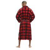 Men Bath Robe Soft Fleece Shawl Plaid Red