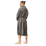 Men Bath Robe Soft Fleece Shawl Collar Grey Ribbed Motif