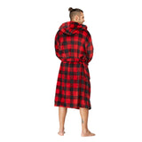 Men Hooded Bathrobe Plaid Red