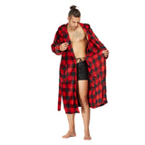 Men Hooded Bathrobe Plaid Red