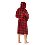 Men Hooded Bathrobe Plaid Red