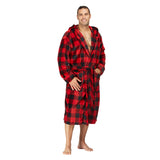 Men Hooded Bathrobe Plaid Red