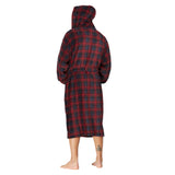 Men Hooded Bathrobe Plaid Red-Blue