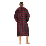 Men Hooded Bathrobe Plaid Red-Blue