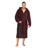 Men Hooded Bathrobe Plaid Red-Blue