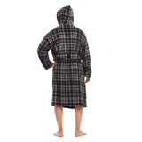 Men Hooded Bathrobe Plaid Grey