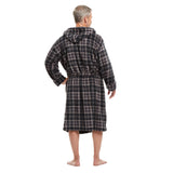 Men Hooded Bathrobe Plaid Grey