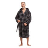 Men Hooded Bathrobe Plaid Grey