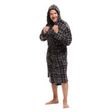 Men Hooded Bathrobe Plaid Grey