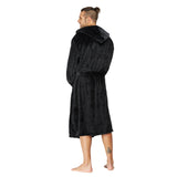 Men Hooded Bathrobe Black Ribbed