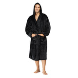 Men Hooded Bathrobe Black Ripped