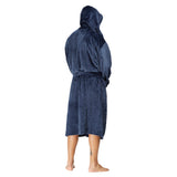 Men Hooded Bathrobe Blue Ripped