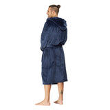 Men Hooded Bathrobe Blue Ripped