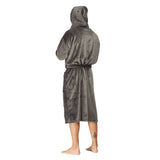 Men Hooded Bathrobe Grey Ripped