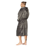 Men Hooded Bathrobe Grey Ripped