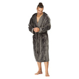 Men Hooded Bathrobe Grey Ripped