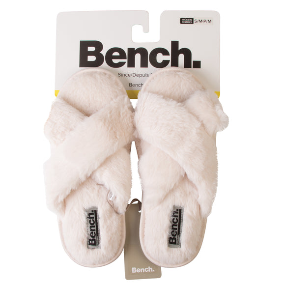 Bench Women Faux Fur Open-toe Criss Cross Band Slip-On Slippers