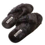 Bench Women Faux Fur Open-toe Criss Cross Band Slip-On Slippers Black