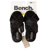 Bench Women Faux Fur Open-toe Criss Cross Band Slip-On Slippers Black